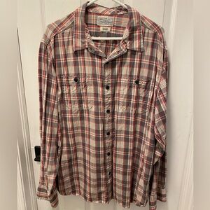 Men’s Lucky Brand Plaid Button-Up Shirt / Red and Gray / XL